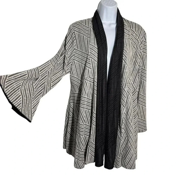 IC by CONNIE K open cardigan topper lagenlook gray & cream size Large - Picture 1 of 7